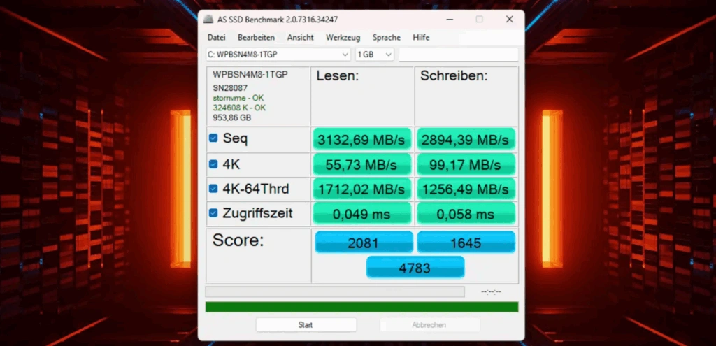 „GEEKOM A5 Pro“: „AS-SSD-Benchmark mit hohen Transferraten der 1-TB-NVMe-SSD“