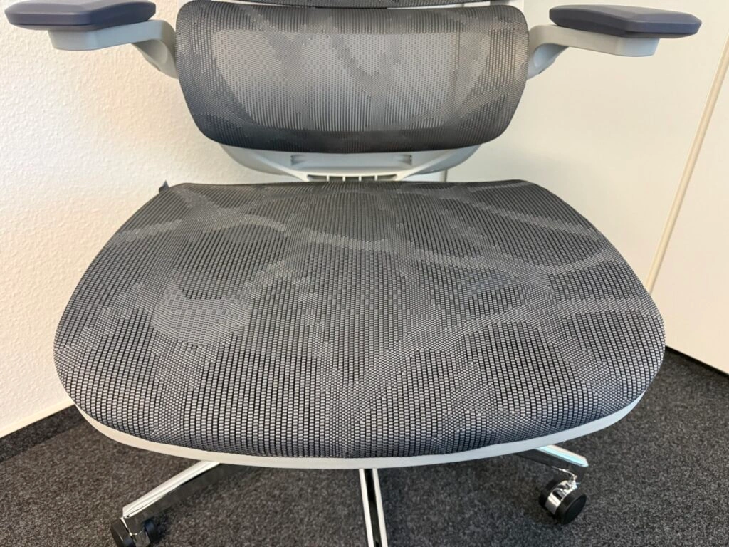 Sitzfläche des Sihoo M59AS mit grauem Mesh-Material in Wabenstruktur.