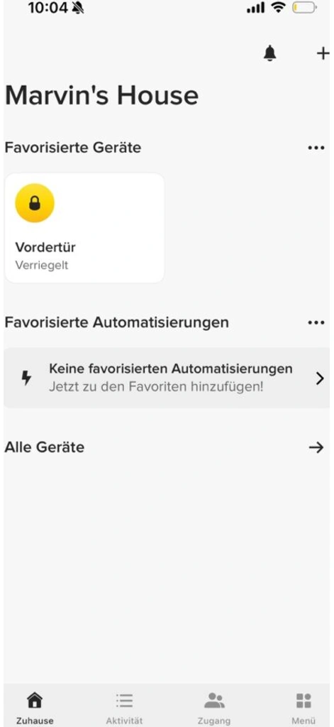 Yale Smart Home App: Startseite mit Schloss Status und Geräteübersicht