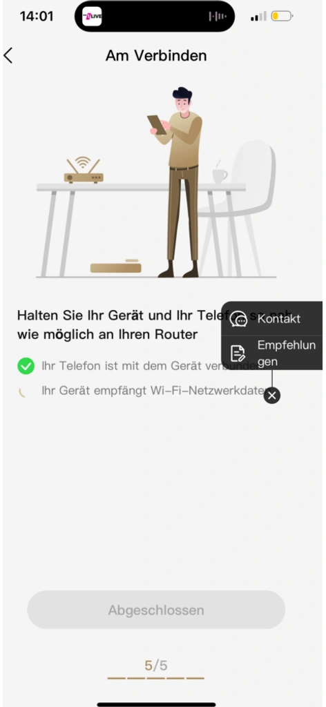 Screenshot der App, die die Einrichtung mithilfe verständlicher Abbildungen und Texte darstellt (Foto: Testsieger.de)