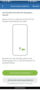 Aufnahme eines Einrichtungsschrittes des Repeaters in der herstellereigenen App