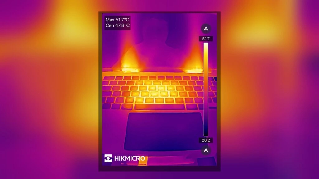 Apple MacBook Pro 14 M5 Pro: Wärmebild unter Volllast mit bis zu 51,7 Grad Celsius