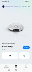 Roborock S8 MaxV Ultra Staubsauger- und Wischroboter Übersichtseite App