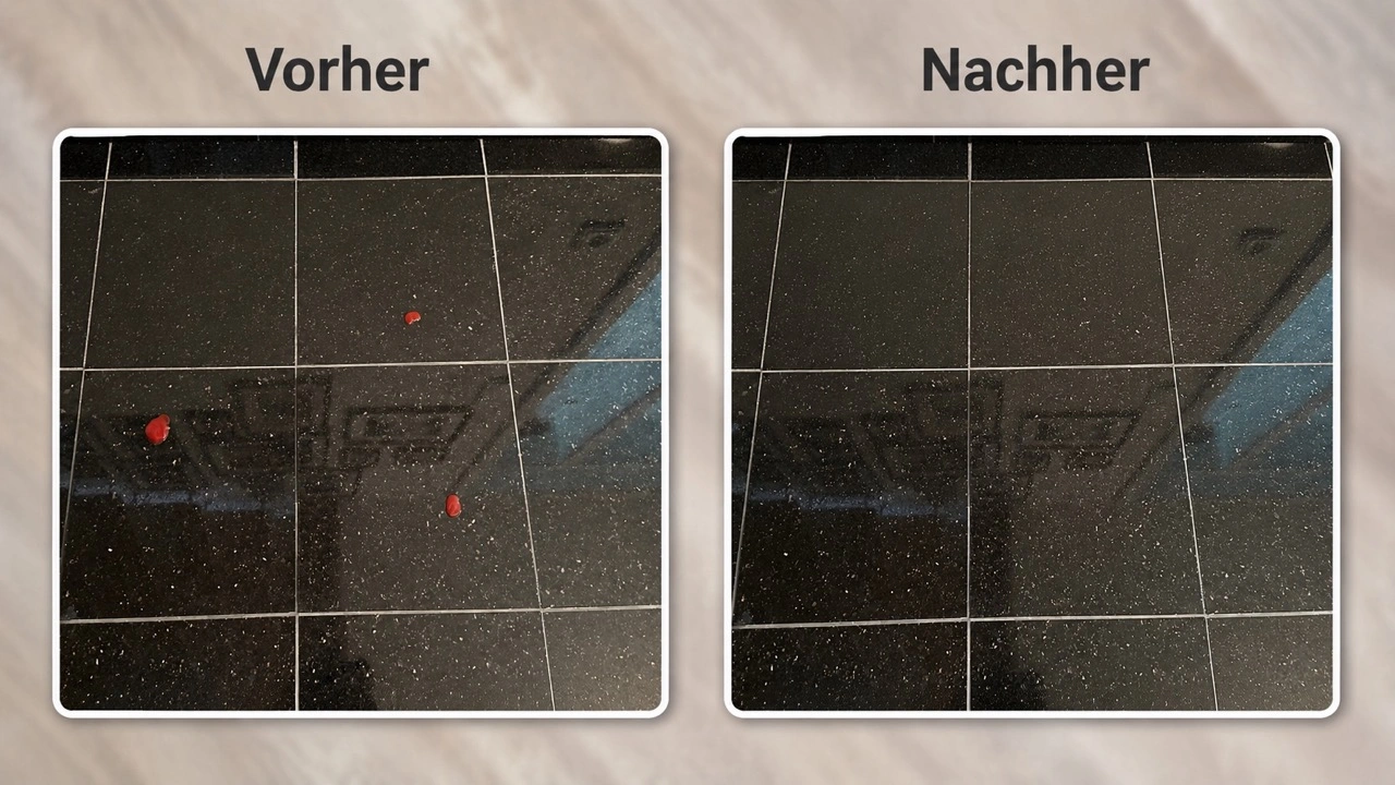 Dyson Clean+Wash Hygiene: Wischtest mit eingetrockneten Flecken