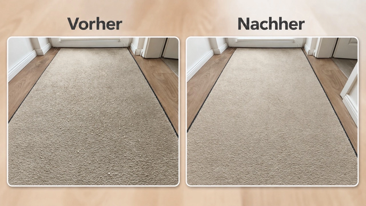 Tineco Pure One S70: Vorher-Nachher bei Grobschmutz auf Teppich
