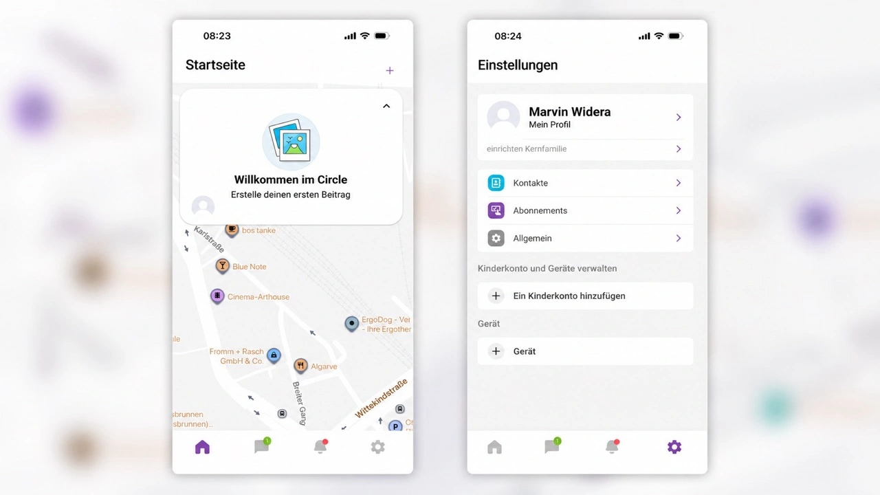 myFirst Fone S4: myFirst-Circle-App mit Standortkarte und Einstellungen