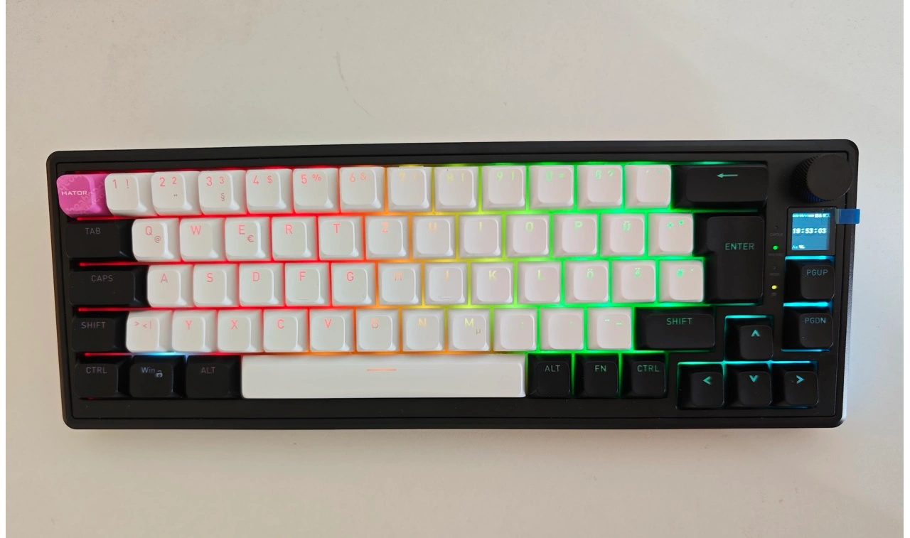 Hator Skyfall 65 MAG Ultima 8K Wireless: Tastatur mit RGB-Beleuchtung von oben
