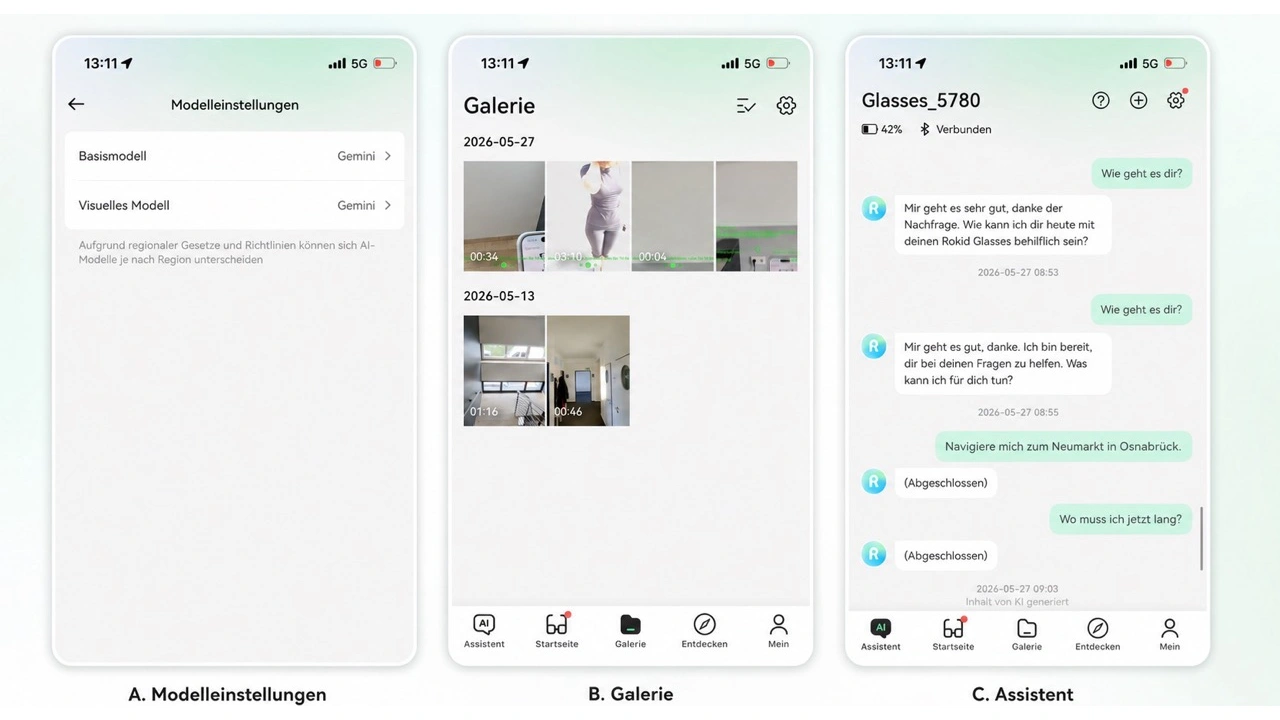 Rokid Glasses: App mit Modelleinstellungen, Galerie und Assistent