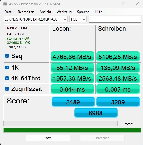 GEEKOM AI Mini PC A9 Max AMD Ryzen AI 9 HX 470: AS-SSD-Benchmark
