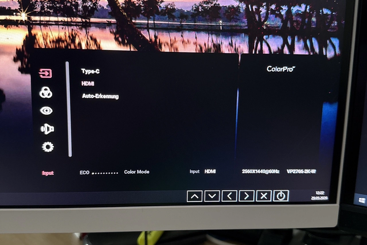 ViewSonic VP2766-2K: OSD-Menü für Eingänge und Farbmodus