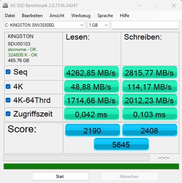GEEKOM A7 2026 Edition AMD Ryzen 5 7545U: AS-SSD-Benchmark