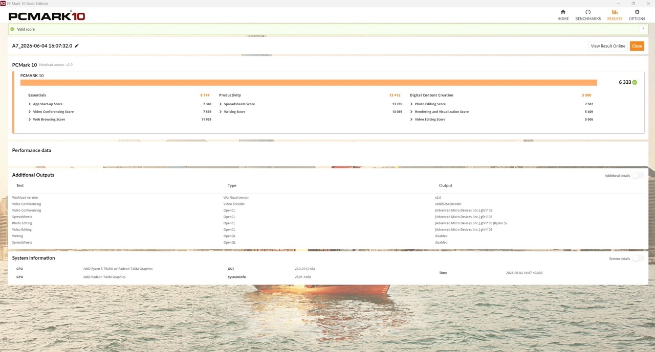 GEEKOM A7 2026 Edition AMD Ryzen 5 7545U: PCMark-10-Benchmark