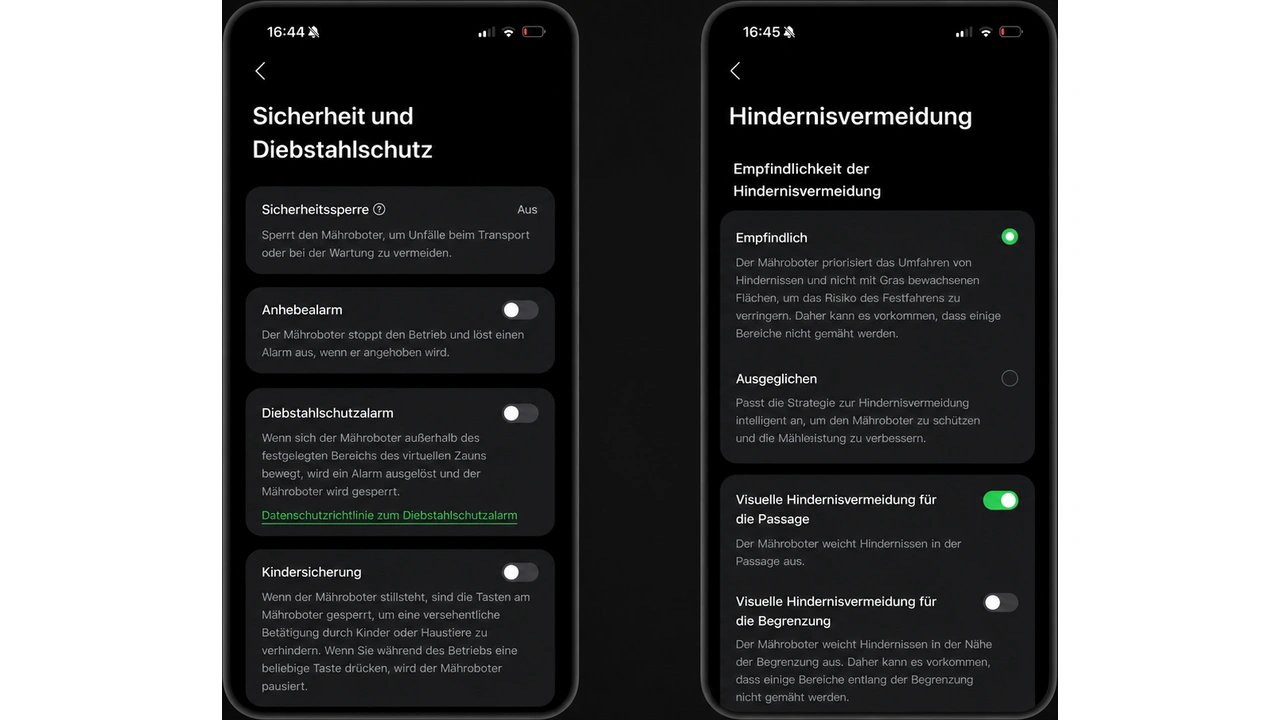 Roborock RockMow Z150: App-Einstellungen zur Hindernisvermeidung
