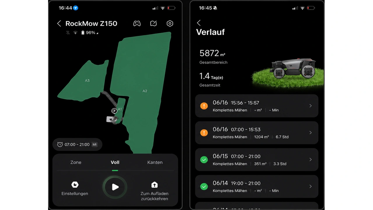Roborock RockMow Z150: Mähkarte mit Verlauf
