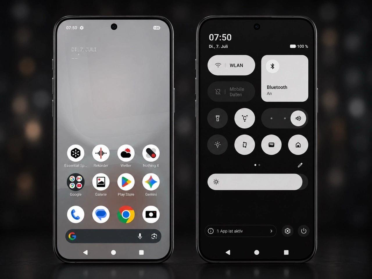 Nothing Phone (4b): Startbildschirm und Schnelleinstellungen