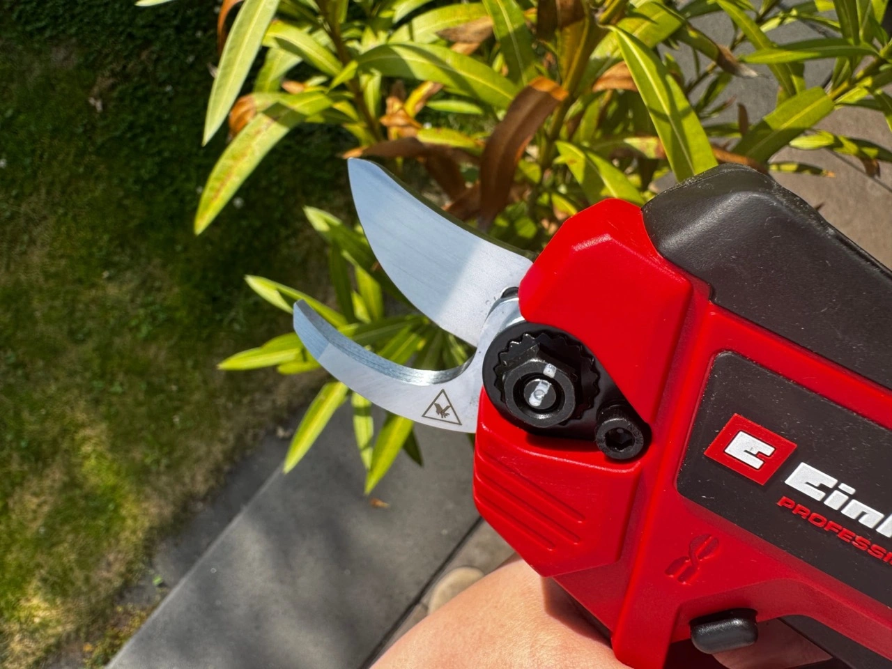 Einhell Akku-Astschere GP-LS 18/28 Li BL-Solo: geöffnete Klingen und Schneidkopf