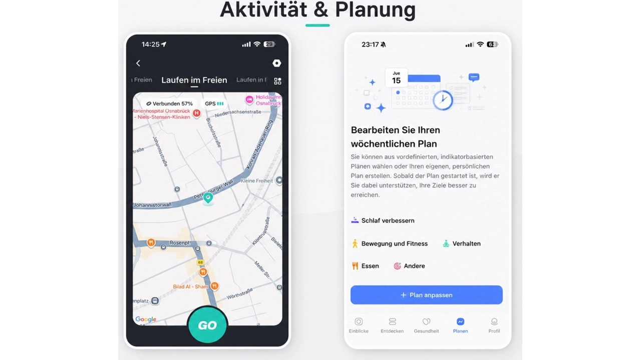 RingConn Gen 3: App-Ansichten für Aktivität und Planung