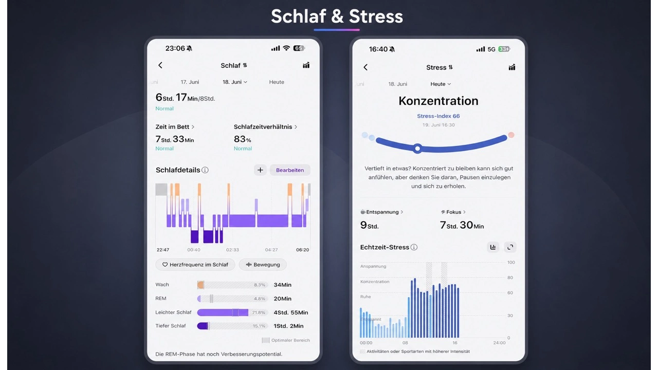 RingConn Gen 3: App-Ansichten für Schlaf und Stress