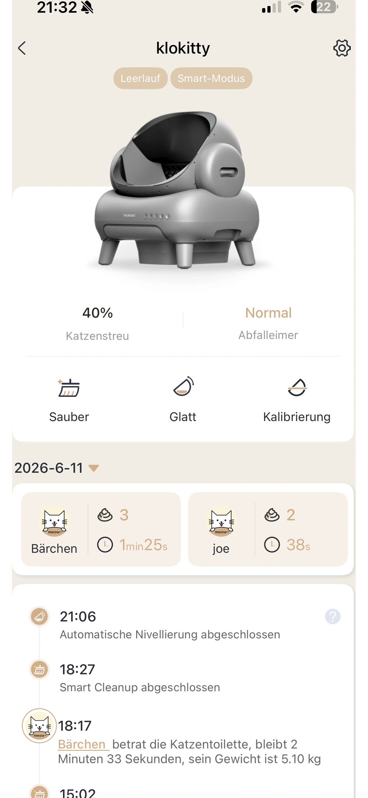 Neakasa M1 Plus: Neakasa-App mit Nutzungsdaten