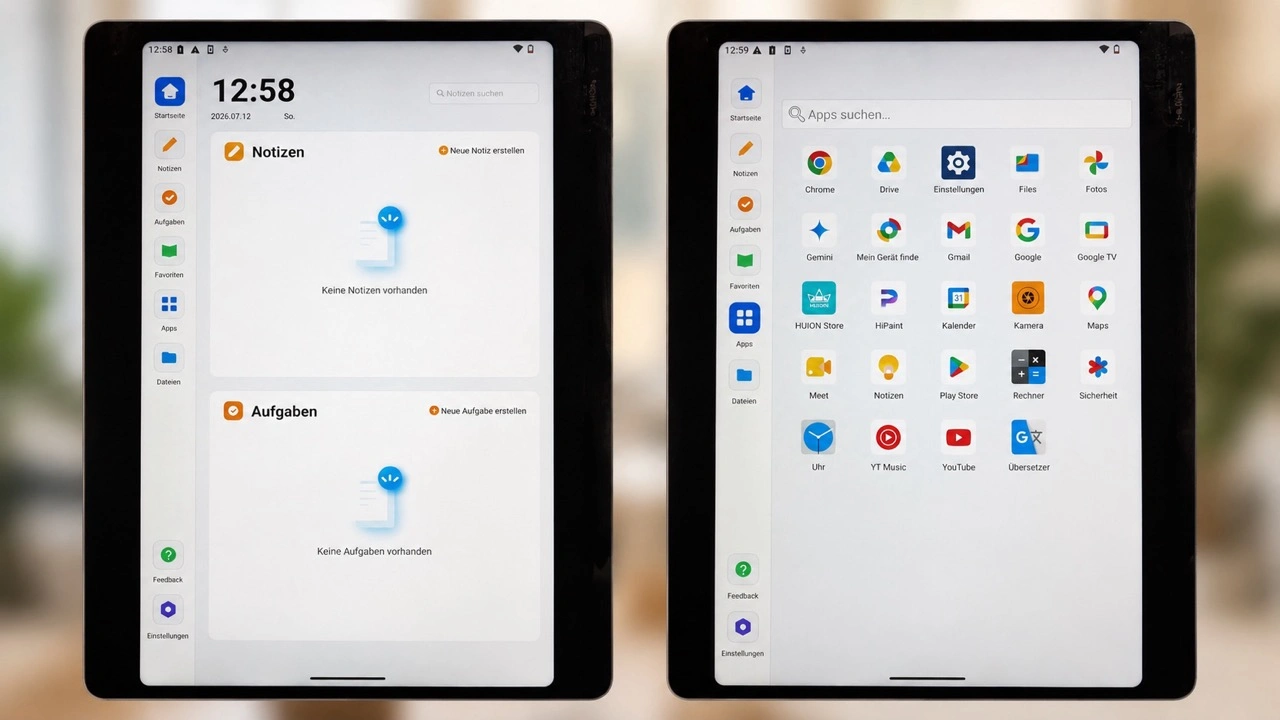 HUION Note E: Startseite und App-Übersicht