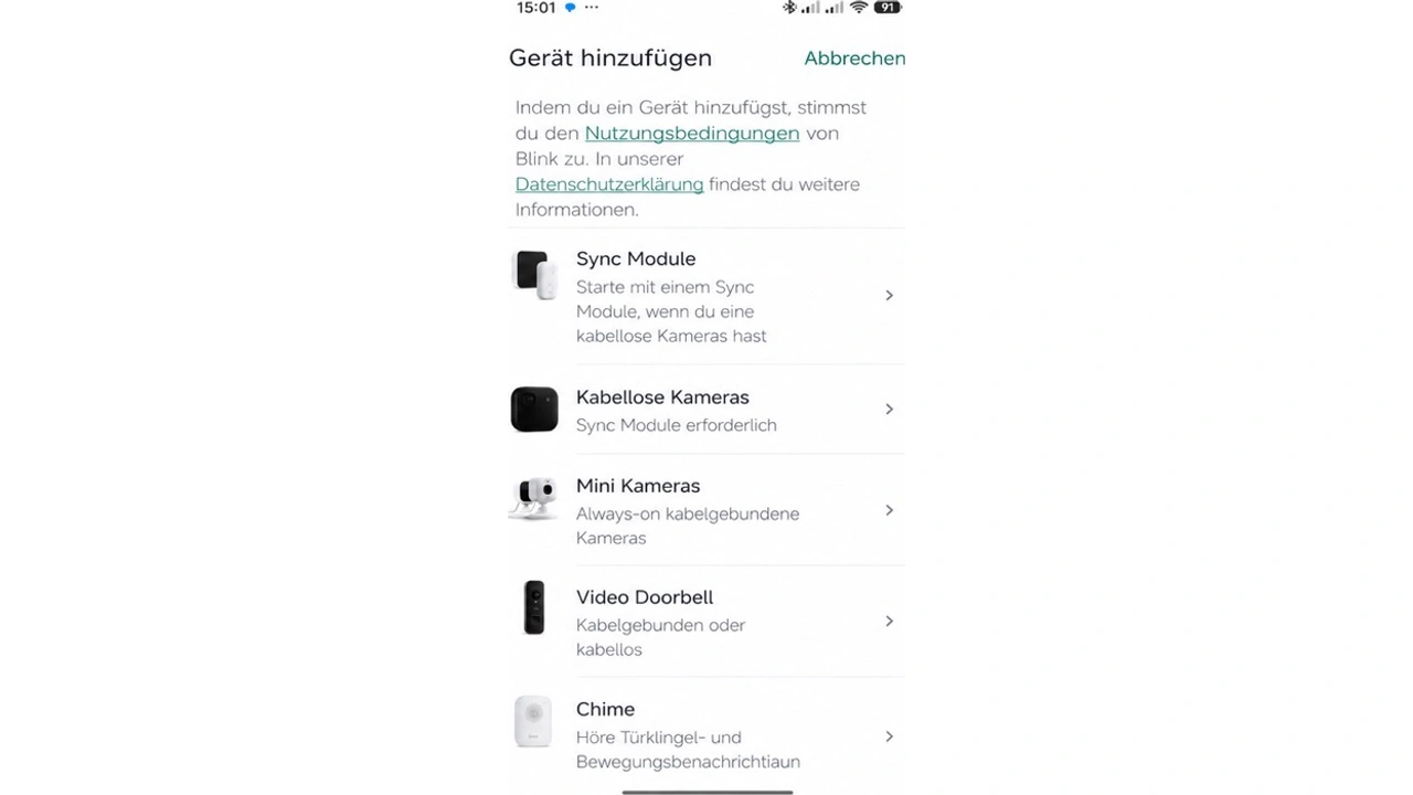 Blink Outdoor 2K+ Kamera und Blink Videotürklingel 2K+: Geräteauswahl in der Blink-App