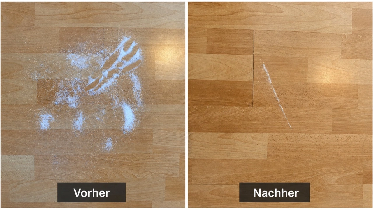 Einhell TE-SV 18/270 Li BL-Solo: Saugergebnis mit Feinschmutz auf Hartboden
