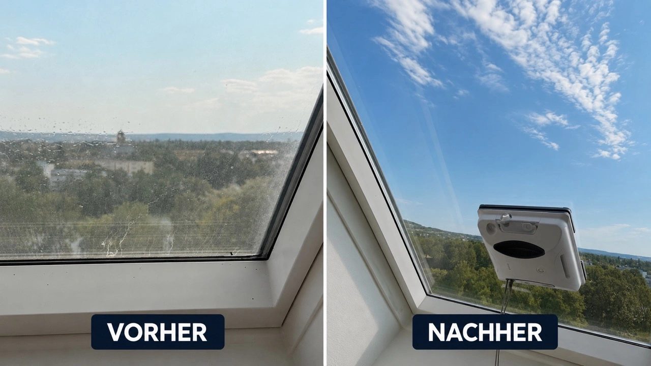 HAVA U01 Fensterputzroboter: Vorher-Nachher-Vergleich der Dachfensterreinigung