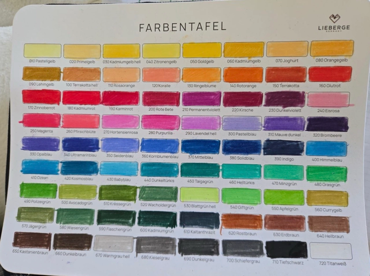 LIEBERGE Buntstifte in Profi-Nylon-Etui | 72 Farben: Farbtafel mit 72 Farbtönen