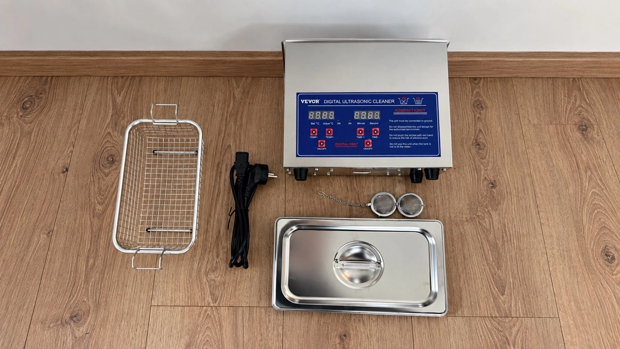 VEVOR TH-20A Professioneller Ultraschallreiniger 2,85L: Gerät mit Edelstahlkorb, Deckel und Netzkabel