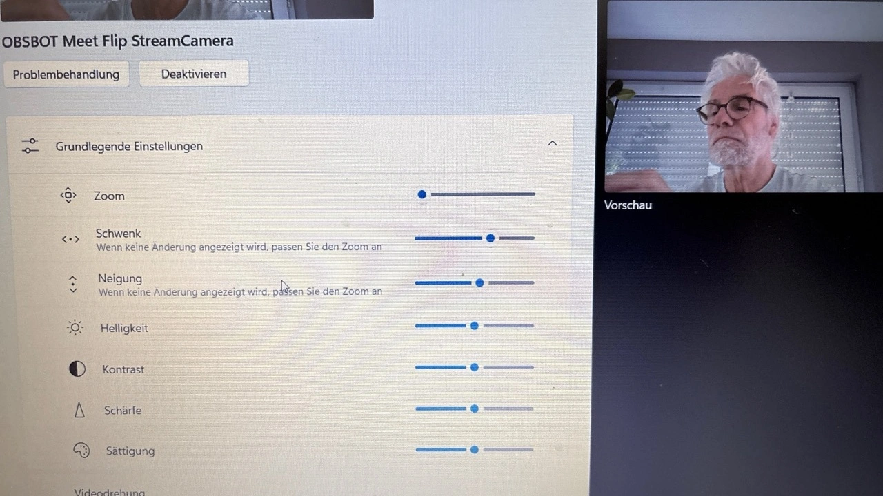 OBSBOT Meet Flip: Softwareeinstellungen der Webcam