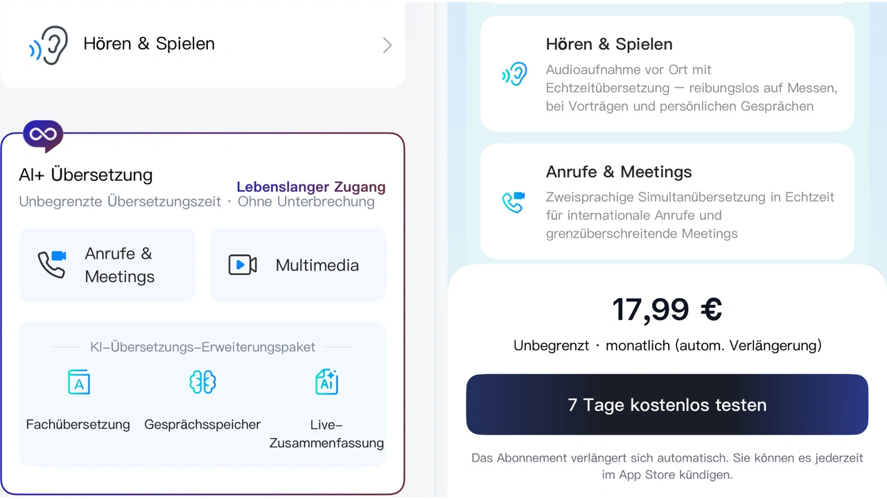 Timekettle W4 Plus: App-Funktionen und monatliches Übersetzungsabo im Vergleich