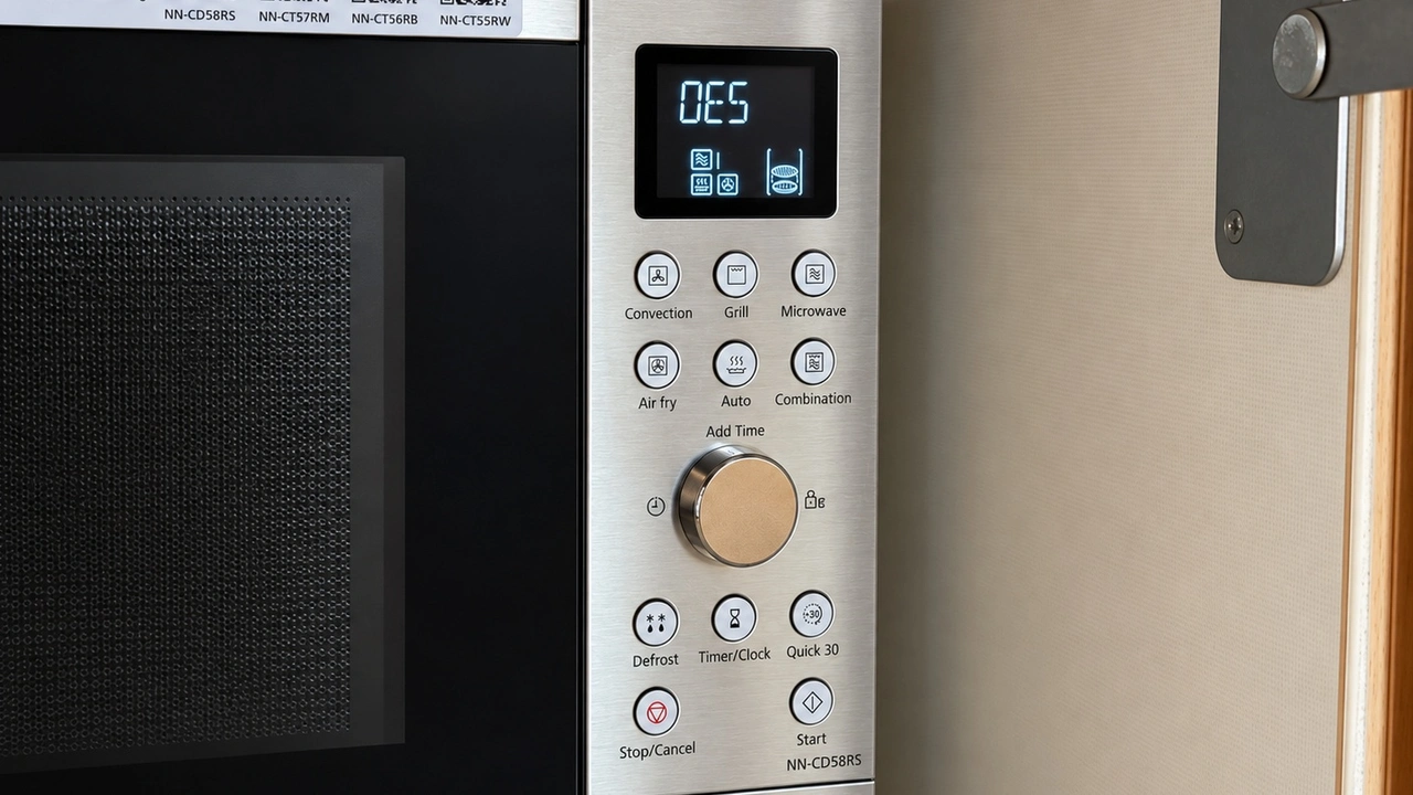 Panasonic Slimline NN-CT57RMEPG: Bedienfeld mit Drehregler und Display