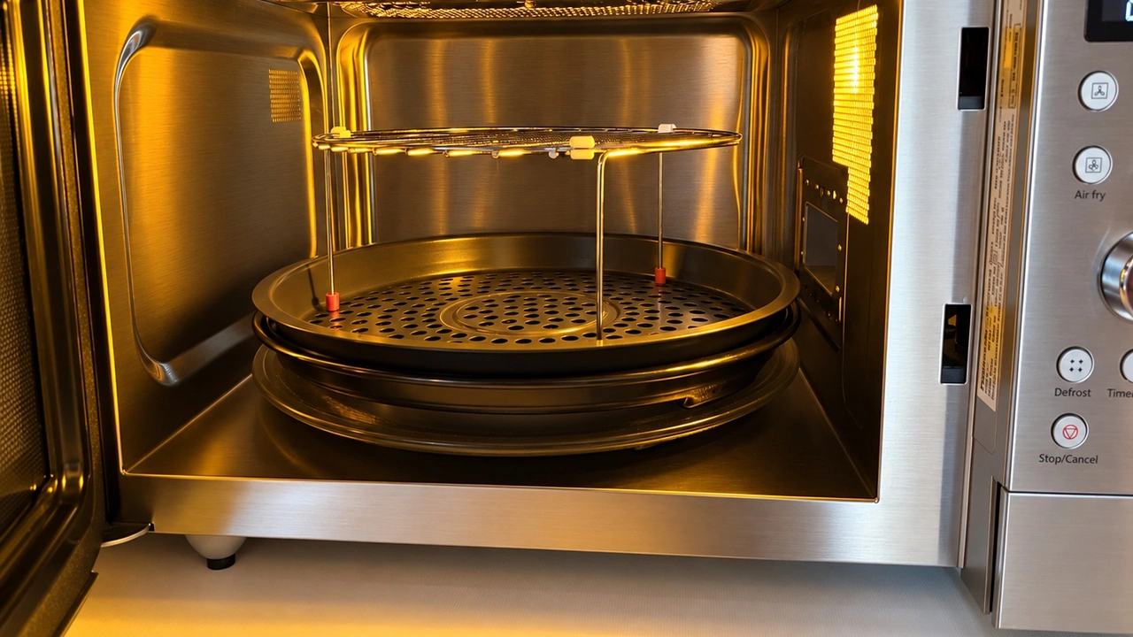 Panasonic Slimline NN-CT57RMEPG: Garraum mit Air-Fry-Korb und Grillrost
