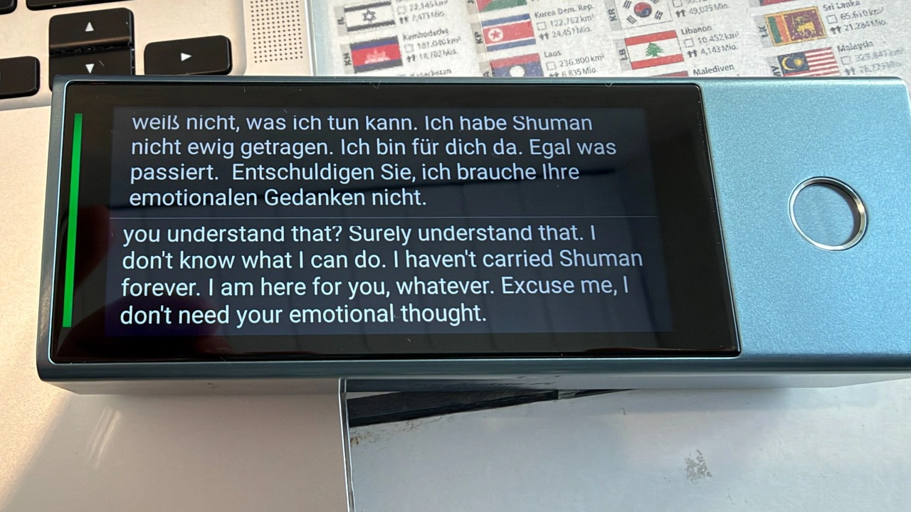 Timekettle X1 Meeting: Anzeige einer deutsch-englischen Übersetzung auf dem Hub