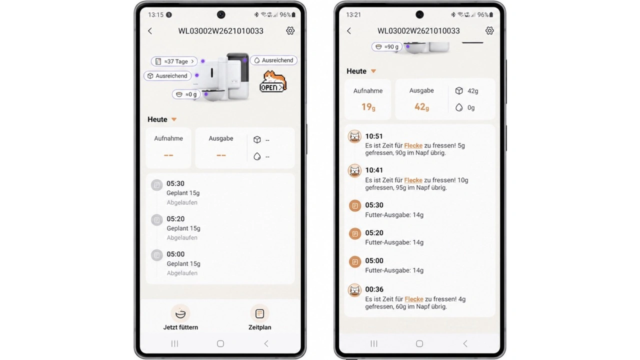 Neakasa Riko: Fütterungsverlauf und Portionsübersicht in der App