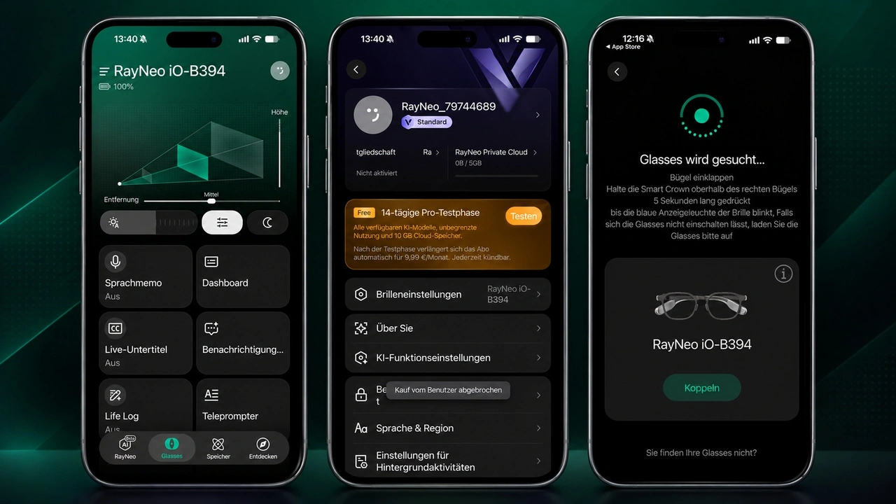 RayNeo iO: RayNeo-AI-App mit Kopplung und Einstellungen