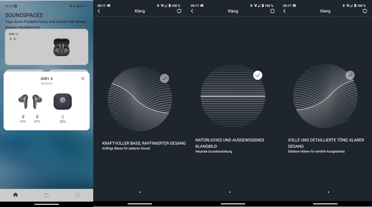 Screenshots der Einstellungsmöglichkeiten in der Libratone-App