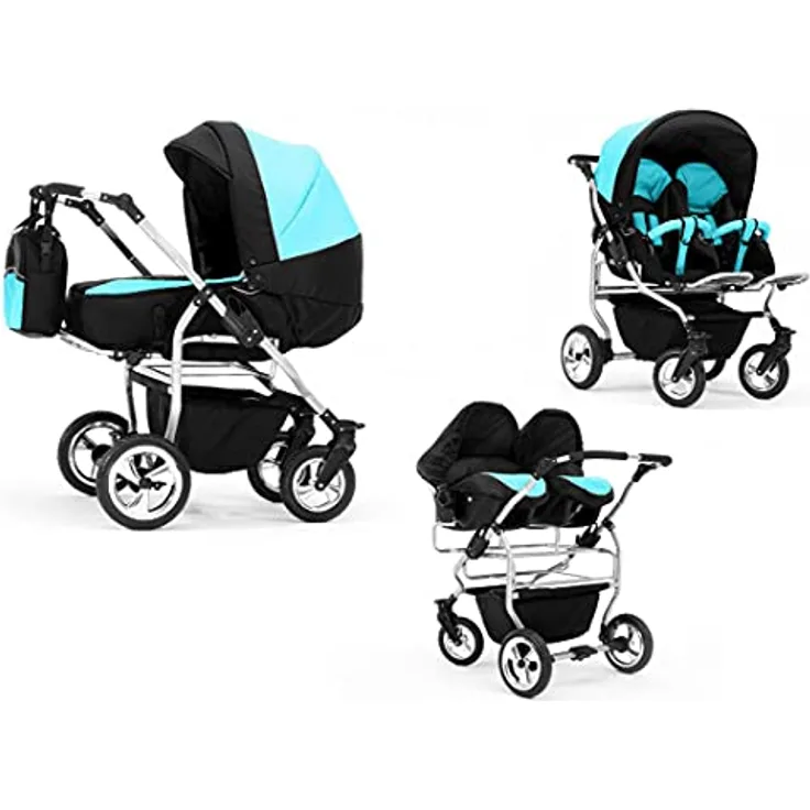 Elcar Zwillingskinderwagen 4 in 1 Duo inkl. Autositze - 13 Teile - in 20 Farben