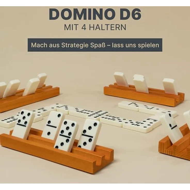Queensell Domino-Set für Erwachsene, Doppel-6 Set mit 28 klassischen Elfenbein-Steinen und 4 stabilen Haltern, inklusive stoßfestem Reiseetui – Bild 2