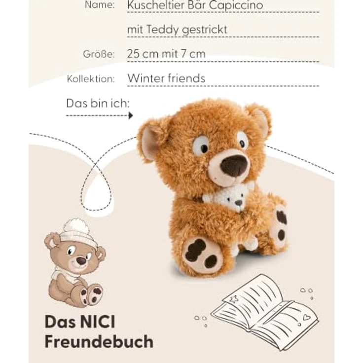 NICI Kuscheltier Bär Capiccino, Strickteddy 25 cm, braun, aus Plüsch Polyester – Bild 5