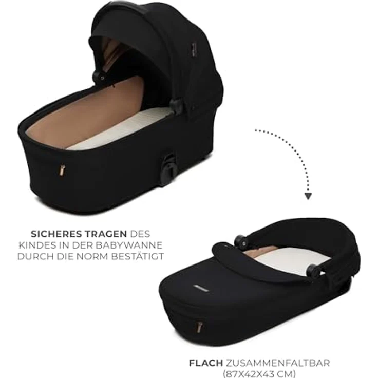 Kinderkraft Kombi-Kinderwagen NEA 2.0, 2-in-1 mit Babywanne und Sportsitz, Teleskopschieber, Zubehörset und Adapter - Midnight Black, bis 22 kg, inkl. Gratis Mobilitätsgarantie – Bild 7