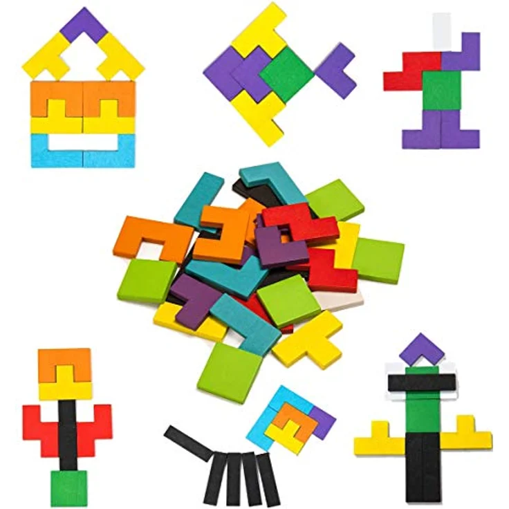 EACHHAHA Tetris Holzpuzzle Box Spielzeug,Montessori Spielzeug für Kinder,Gehirn Teaser Holzpuzzle Block,Lernendes Puzzle Spielzeug,Tangram Puzzles für Kinder 3 4 5 6 Jahre alt - Preisvergleich – Bild 3