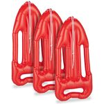 Relaxdays Rettungsboje aufblasbar, 3er Set, Rettungsbrett mit Seil, für Karneval & Fasching, Rettungsschwimmer Boje, rot