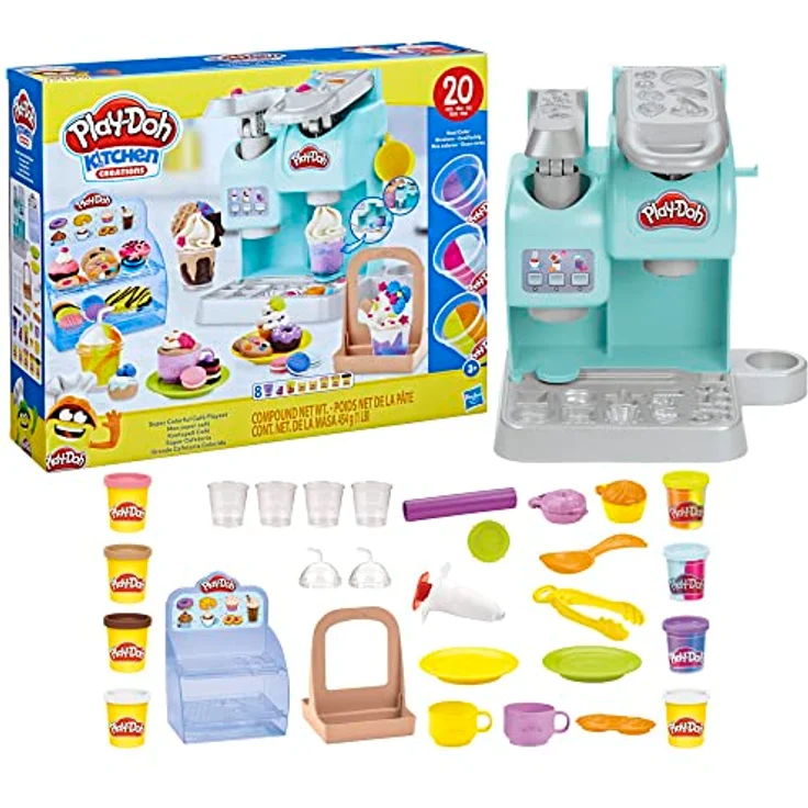 Play-Doh Kitchen Creations Knetspaß Café, Café-Spielset mit 20 Accessoires und 8 Dosen zweifarbige Knete – Bild 3