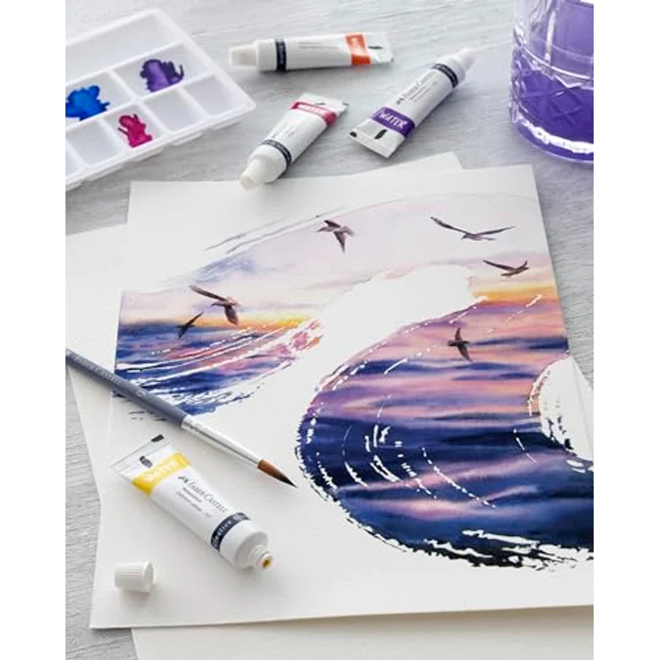 Faber-Castell 169624 Aquarellfarben Creative Studio, 24 Tuben à 9 ml, inkl. Mischpalette und Aquarellpinsel Größe 6, brillante und transparente Farben – Bild 5