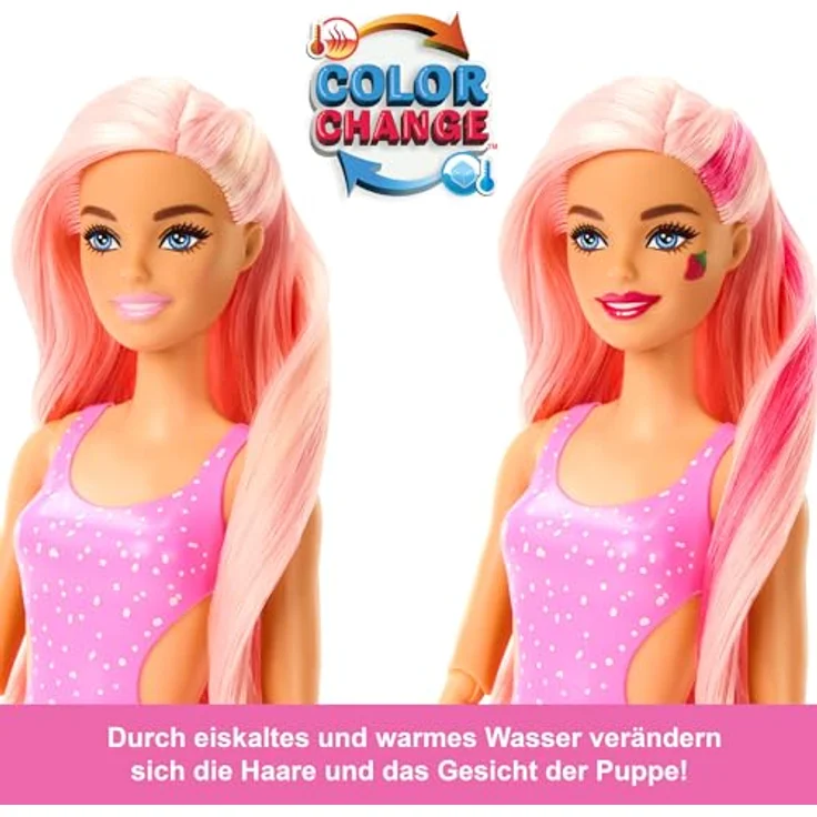 BARBIE Pop Reveal Fruit - Überraschungspuppen mit 8 fruchtigen Überraschungen, inklusive beweglicher Barbie-Puppe mit Erdbeerlimonadenduft und Squishy-Hündchen, ab 3 Jahren, HNW41 – Bild 4