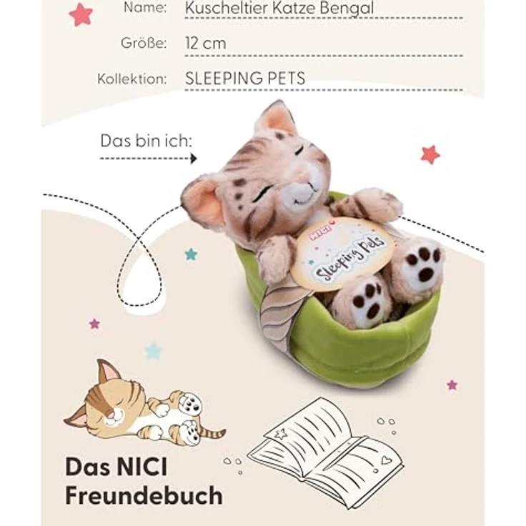 NICI Kuscheltier Katze Bengal 12cm schlafend im, nachhaltiges Stofftier mit authentischen Details, NICI Green Kollektion – Bild 5
