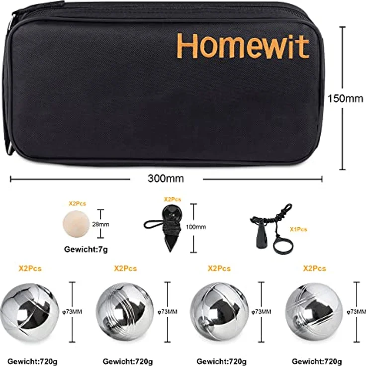 Homewit Boule Kugeln Set, 8 Metall- und 2 Holz-Kugeln mit Abstandsmessern, Tragetasche und Magnetvorrichtung für Outdoor-Spiel im Garten und am Strand – Bild 4