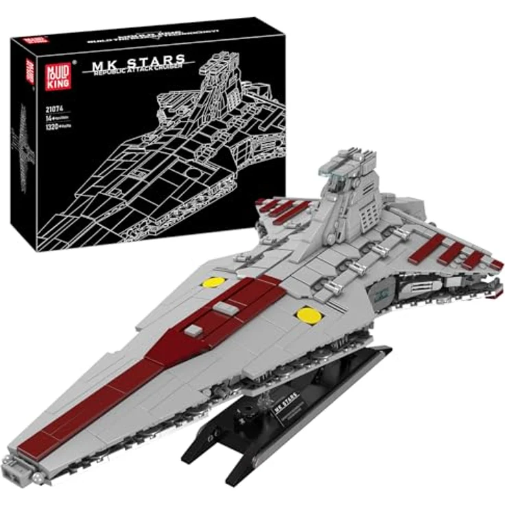 Mould King 21074 Super Star Destroyer Modell, Venator-Klasse Republik Angriffskreuzer, 1320 PCS Bausatz für Erwachsene mit Ständerfuß, detailgetreuem Design – Bild 1