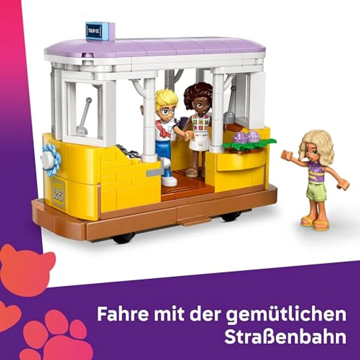 LEGO Friends 42671 Pflanzencafé und Blumenkiosk, Spielset mit 4 Mini-Puppen, Straßenbahn und 1138 Teilen, Mehrfarbig – Bild 3